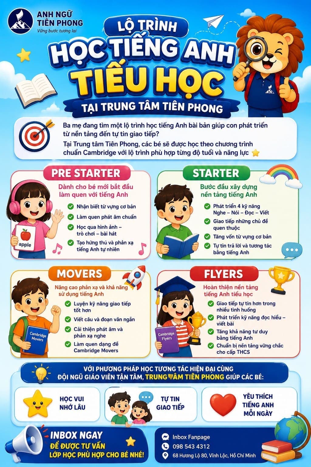 Lộ trình tiếng Anh tiểu học tại Trung tâm Tiên Phong
